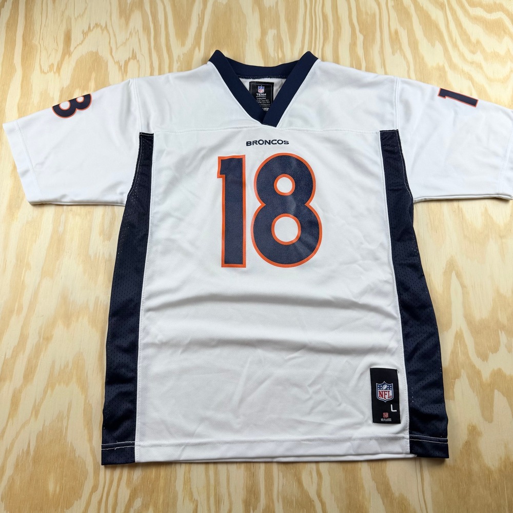 NFL Denver Broncos Peyton Manning 18 Youth Large 14/16 White Jersey Football